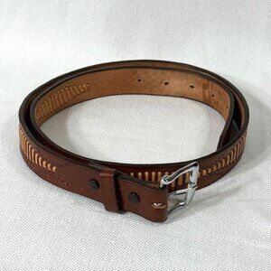 Genuine leather brown and tan belt.